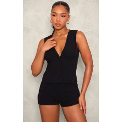 Black Soft Tailored Button Up Vest