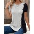 Button Decor Color Block T-Shirt, Casual Crew Neck Short Sleeve Top For Spring & Summer, Women’s Clothing – PRYCUS MITCHELL INC