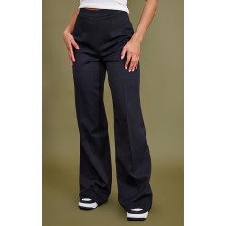 Black Woven High Waisted Tailored Wide Leg Pants