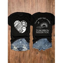 Sweet Letter & Sun Print T-Shirt, Vintage Crew Neck Short Sleeve T-Shirt, Women’s Clothing – PRYCUS MITCHELL INC