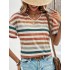 Women’s Chic Vintage Striped V-Neck Tee – Stretchy, Durable & Perfect for Everyday Springu002FSummer Comfort – PRYCUS MITCHELL INC