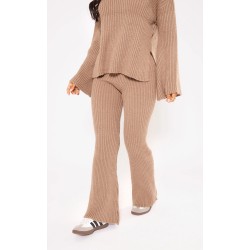Petite Mocha Rib Knit Wide Leg Pant