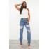 PRETTYLITTLETHING Mid Blue Ripped Mom Jeans