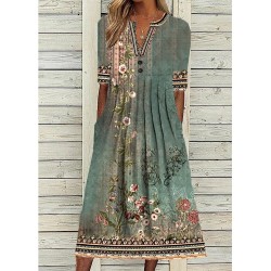 Casual Dress Shift Dress Midi Dress Navy Blue Blue Orange Half Sleeve Floral Ruched Summer Spring V Neck Vintage Christmas Vacation 2023 S M L XL XXL 3XL – PRYCUS MITCHELL INC