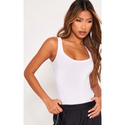 White Basic Slinky Scoop Neck Bodysuit