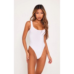 White Basic Slinky Scoop Neck Bodysuit