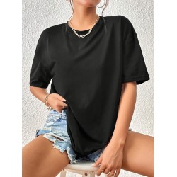 Solid Color Basic Casual T-Shirt, Round Neck Short Sleeves Versatile Sports Tee, Women’s Comfy Tops – PRYCUS MITCHELL INC