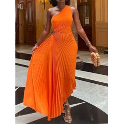 Party Dress Swing Dress A Line Dress Long Dress Maxi Dress Orange Sleeveless Pure Color Ruched Fall Spring Summer One Shoulder Fashion Party Vacation Summer Dress 2023 S M L XL XXL – PRYCUS MITCHELL INC