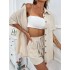 Women’s fashion loose temperament lapel shirt short sleeve pocket elastic waist shorts solid color suit – PRYCUS MITCHELL INC
