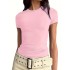 Solid Color Casual T-Shirt, Round Neck Short Sleeves Stretchy Sports Tee, Women’s Comfy Tops – PRYCUS MITCHELL INC