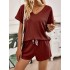 Solid Color Summer & Spring Casual Two-piece Set, V Neck Short Sleeve Top & Drawstring Shorts Outfits, Women’s Clothing – PRYCUS MITCHELL INC